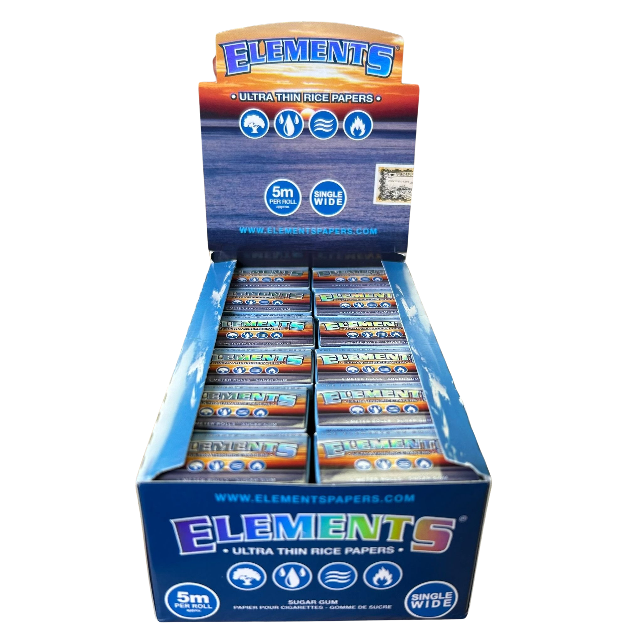 Elements Single Wide 5m Ultra Thin Rice Rolling Paper (Full Box)