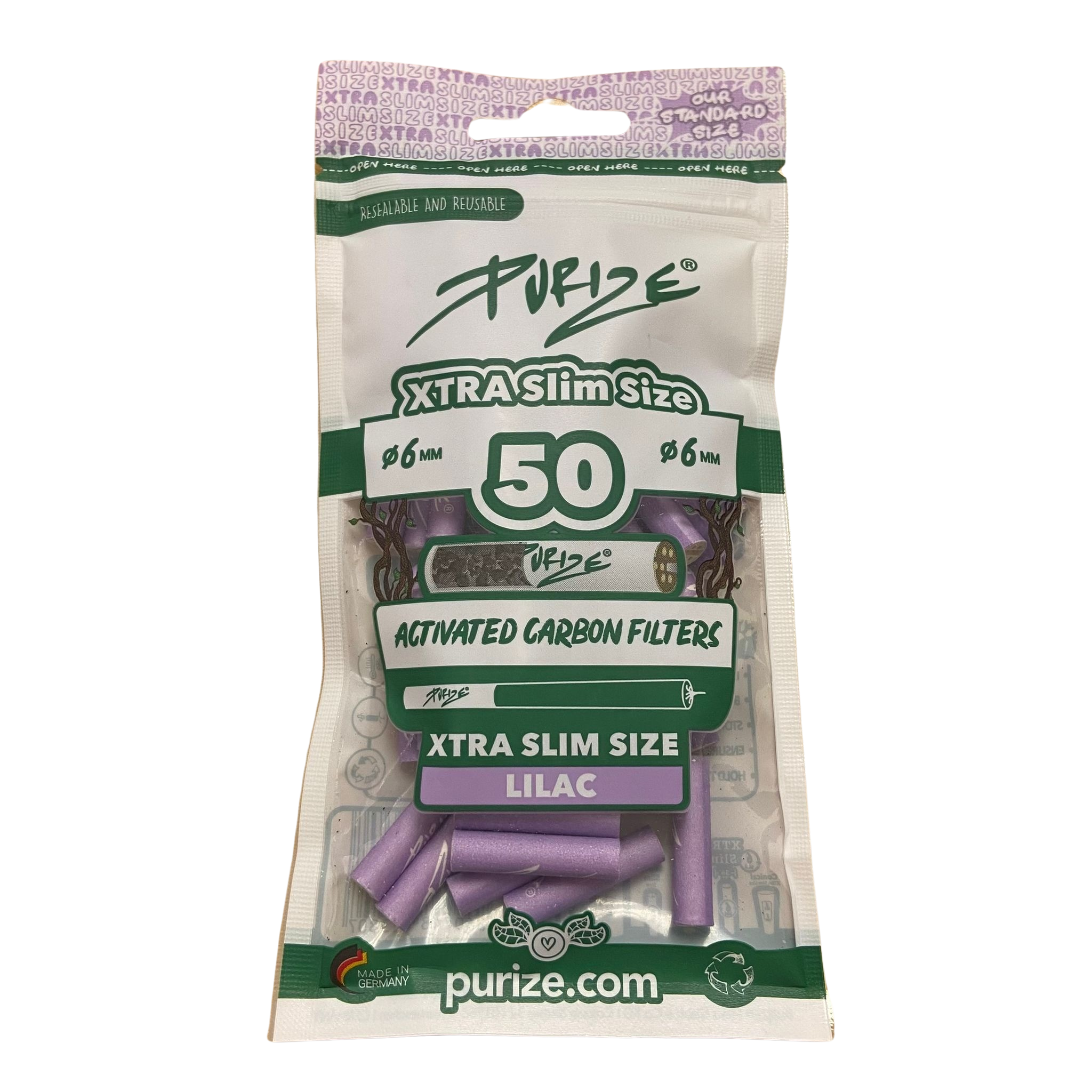 PURIZE® Activated Carbon Xtra Slim Filters 6mm (50 pcs)