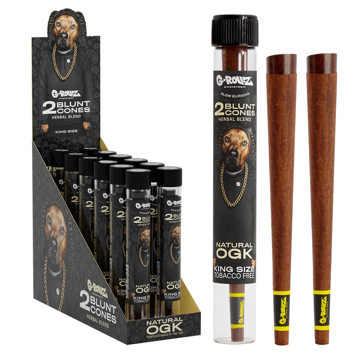 G-Rollz Terpene Infused Yerba Mate & Chamomile Blunt Cones - Natural OGK (12 pcs)