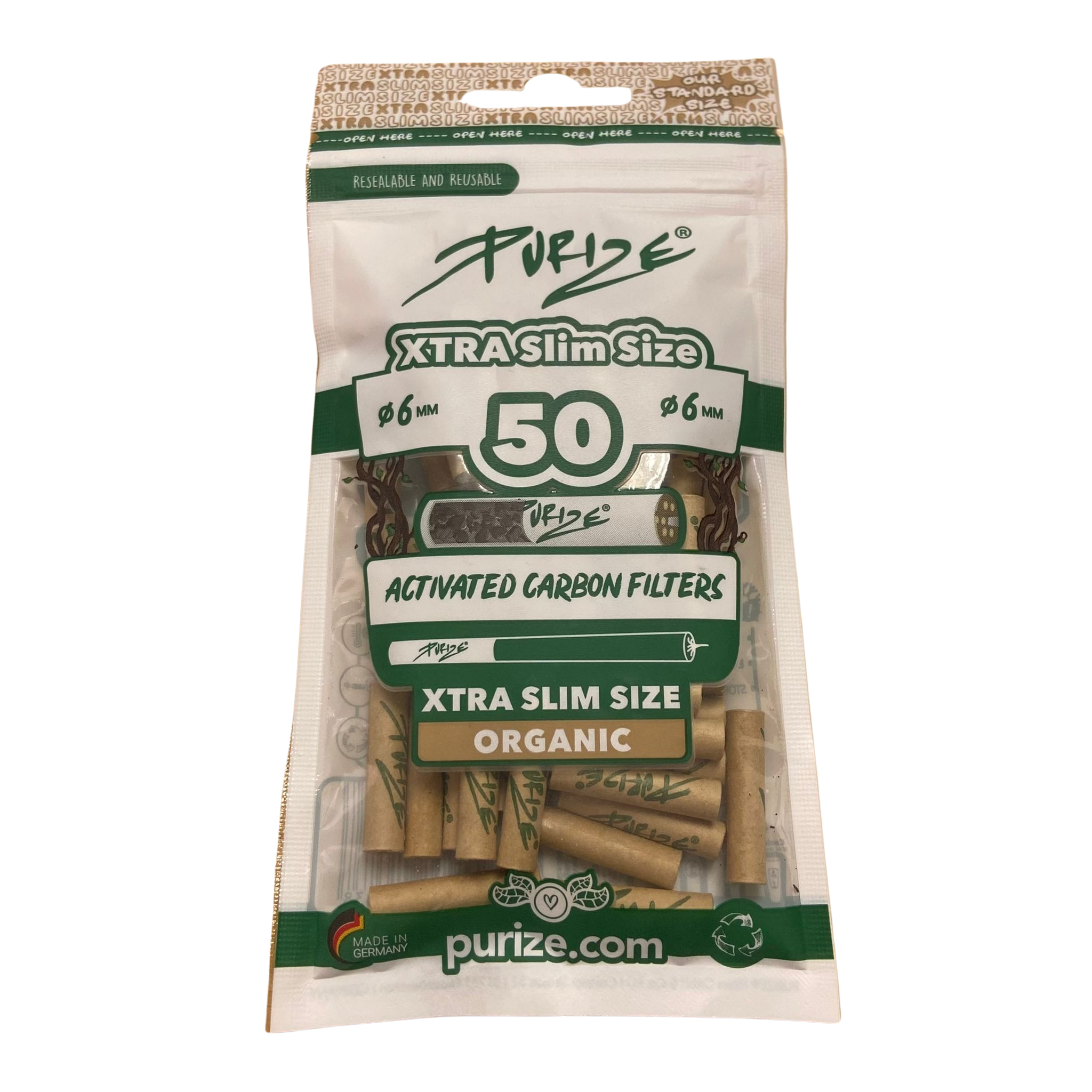 PURIZE® Activated Carbon Xtra Slim Filters 6mm (50 pcs)