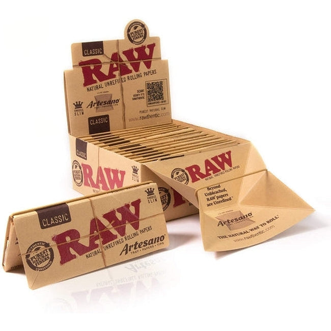 RAW King Size Artesano Classic Rolling Papers and Tips-RAW-Blazed Wholesale