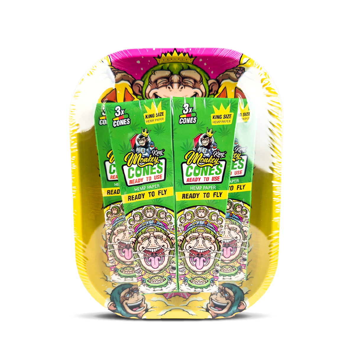 Monkey King Rolling Tray Box + Hemp Cones: Alien (Single Piece)
