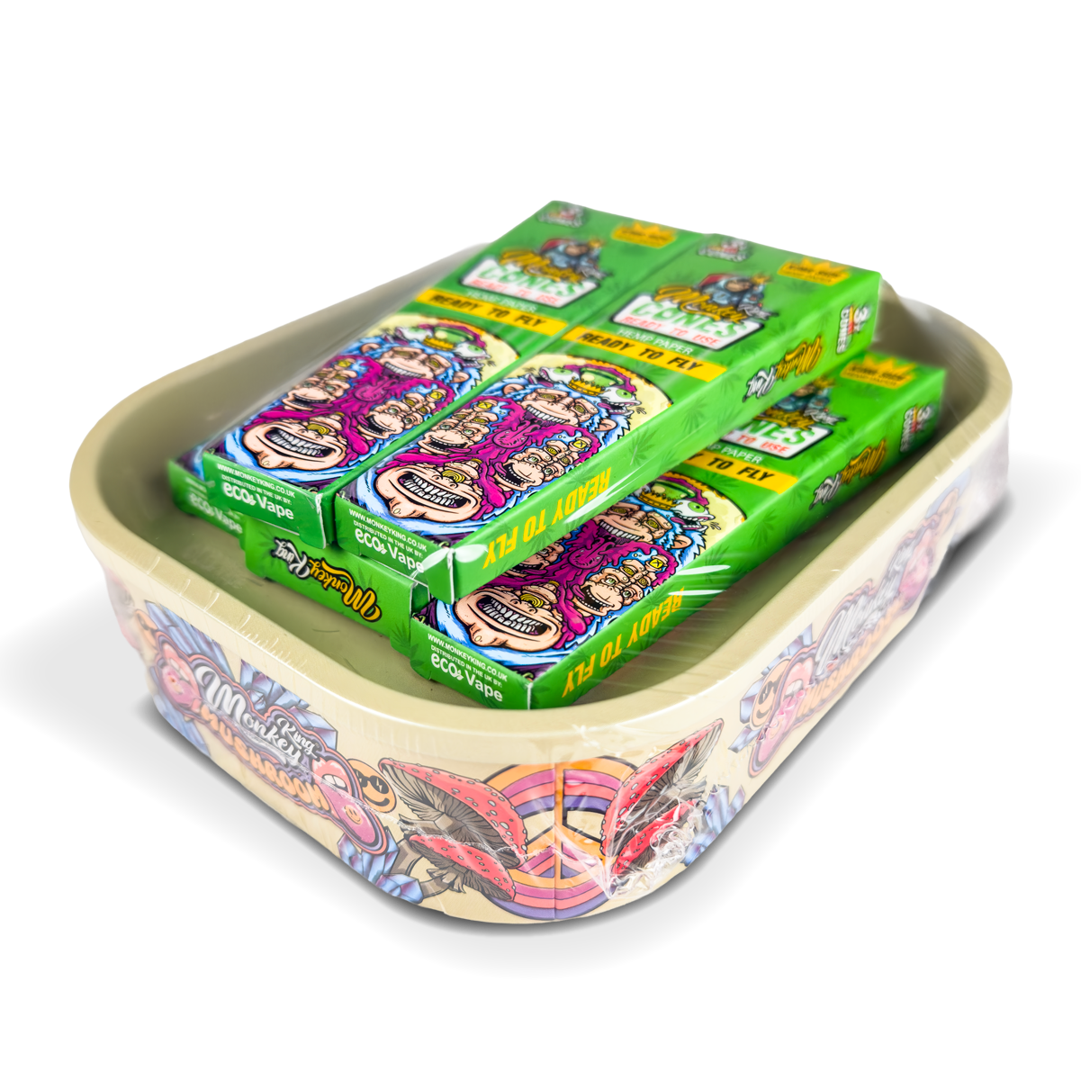 Monkey King Rolling Tray Box + Hemp Cones: Mushrooms (Single Piece)