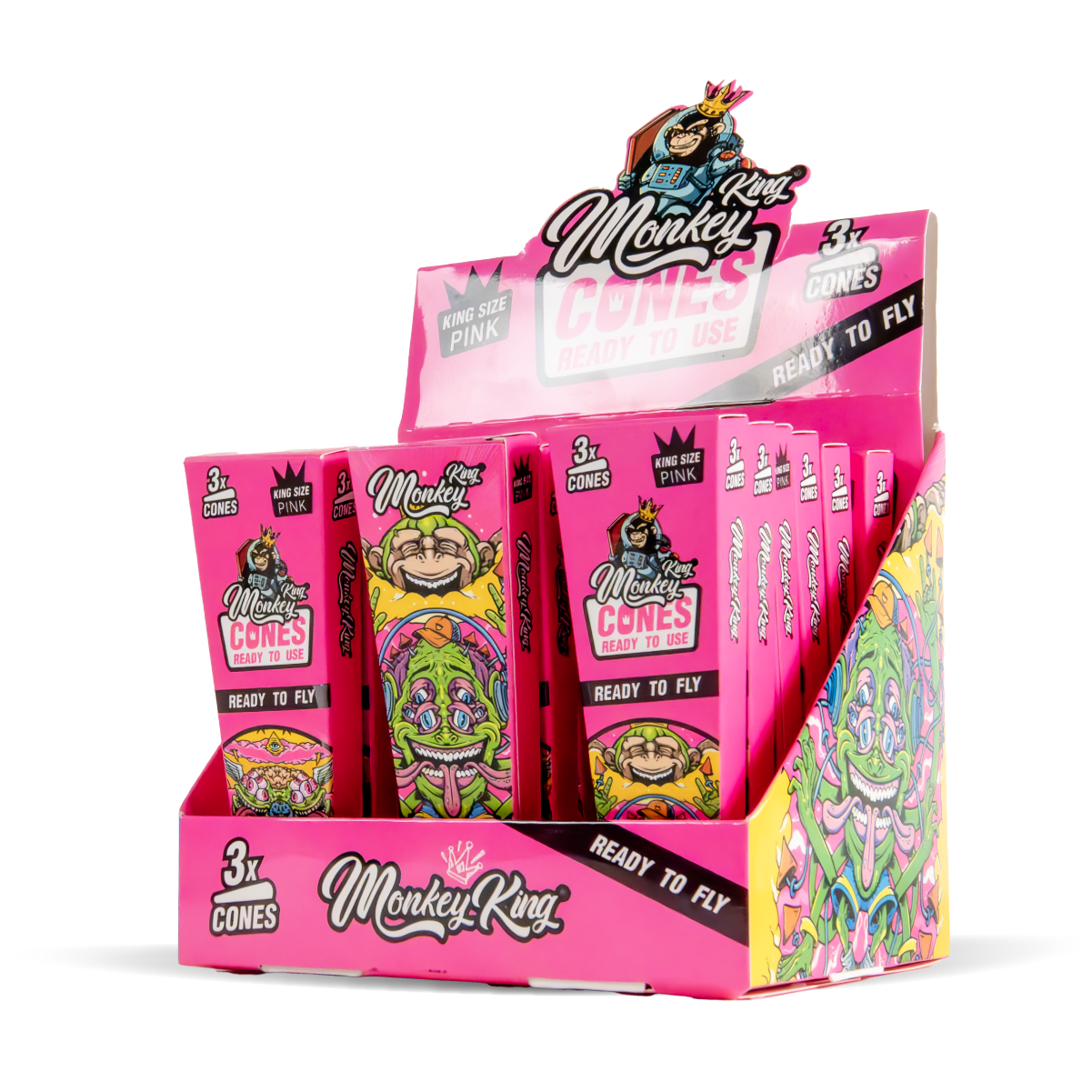 Monkey King Pre-Rolled Cones: Pink - 3 Cones (18 Pack)