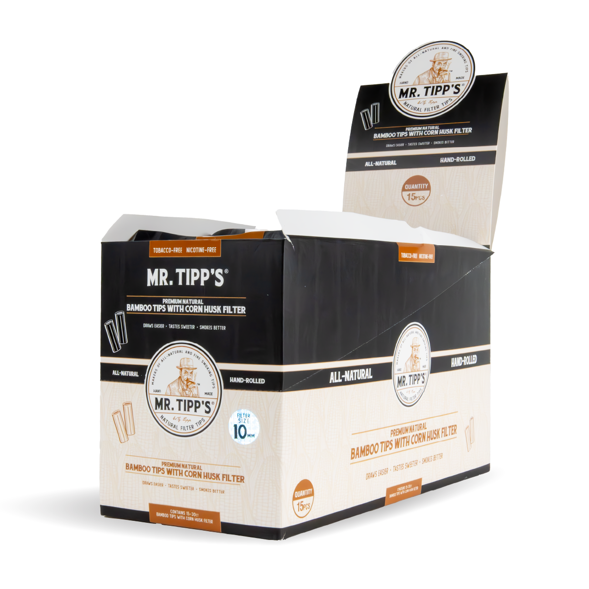 Mr Tipp's Bamboo Corn Husk Filter Tips 10mm - Large (30 Tips per Pack)